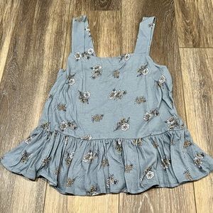 LOFT Outlet Blue and Yellow Floral Ruffle Peplum Tank